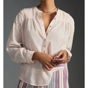Anthropologie Pilcro Henley Blouse Size Large Pink Rose